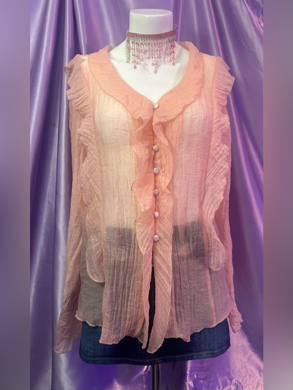 Vintage Y2K Sheer Ruffled Bell Sleeve Fairycore Blouse L
